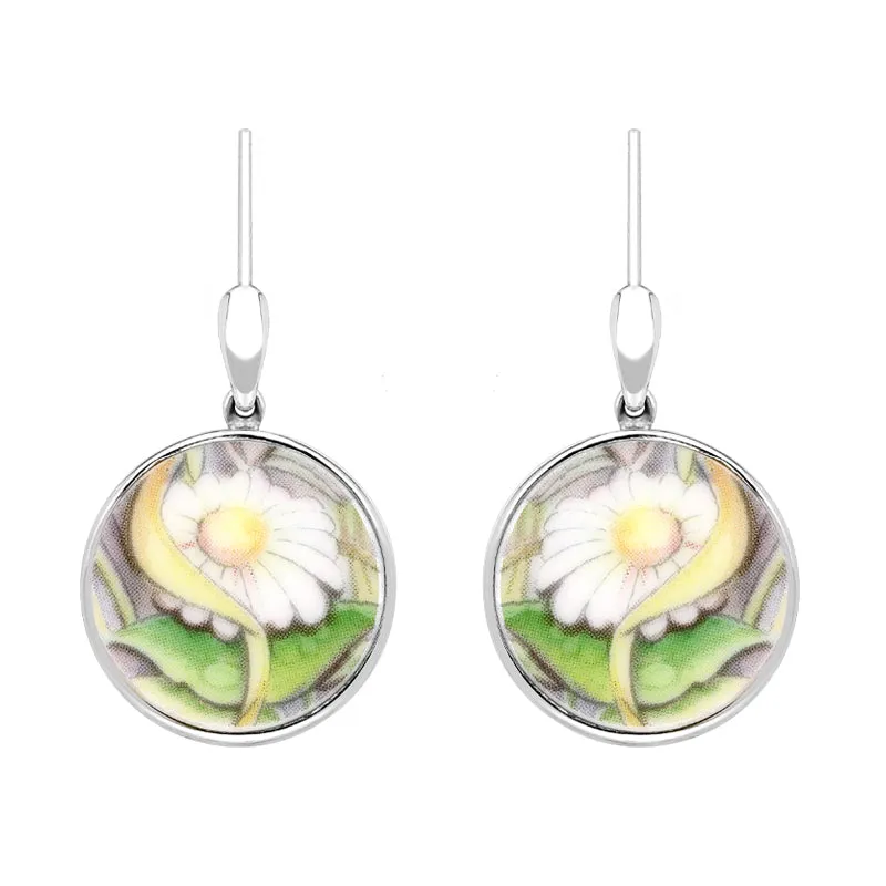 Sterling Silver Royal Doulton China Wind In The Willows Flower Drop Earrings