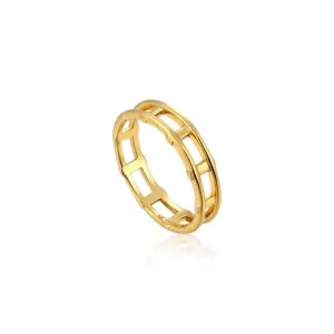 Sterling Silver Shiny Gold Plated Modern Bar Ring R002-02G