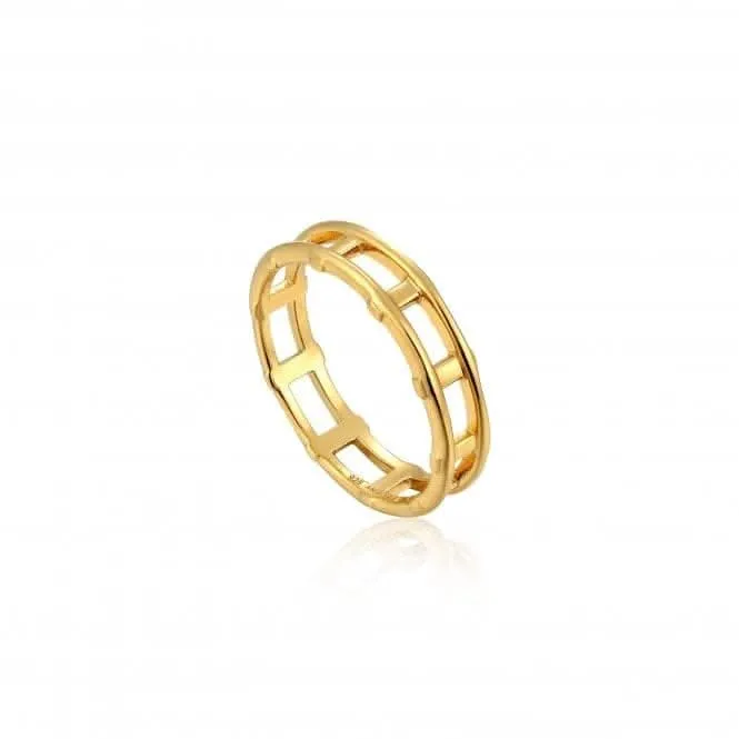 Sterling Silver Shiny Gold Plated Modern Bar Ring R002-02G