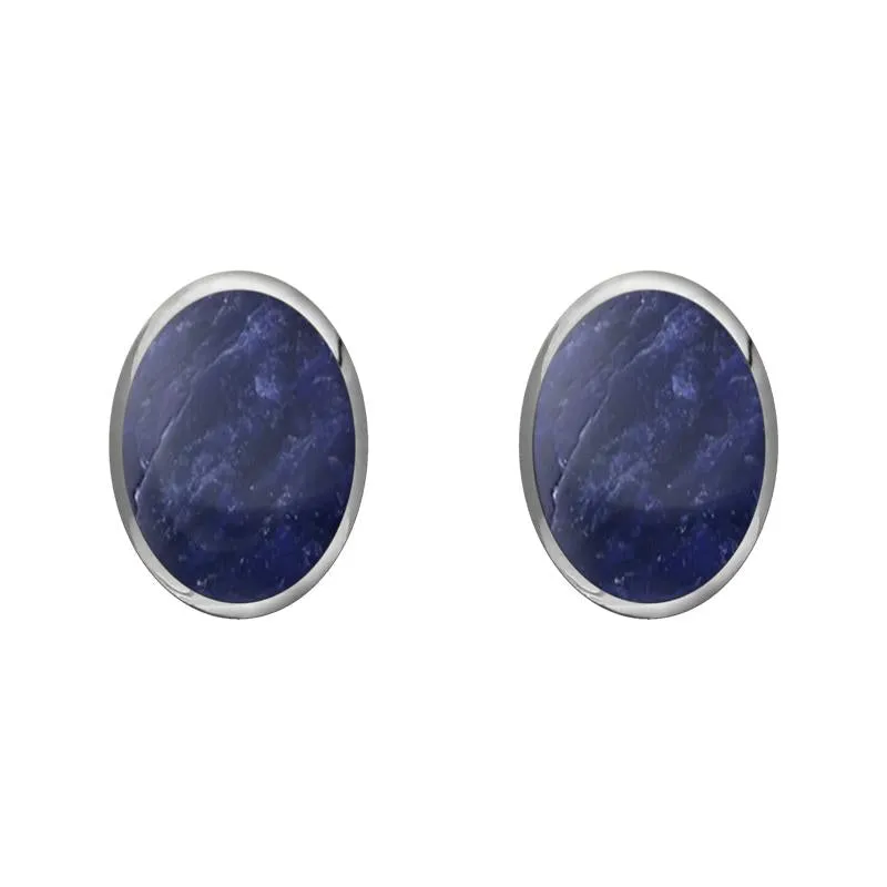 Sterling Silver Sodalite 8 x 6mm Classic Medium Oval Stud Earrings