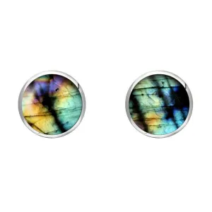 Sterling Silver Spectrolite 6mm Classic Medium Round Stud Earrings