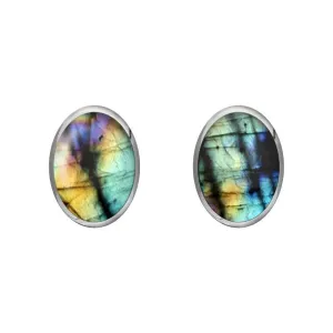 Sterling Silver Spectrolite 7 x 5mm Classic Small Oval Stud Earrings