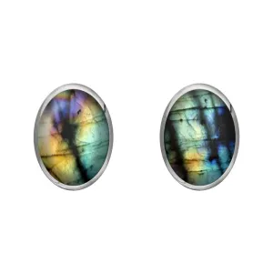 Sterling Silver Spectrolite 8 x 6mm Classic Medium Oval Stud Earrings