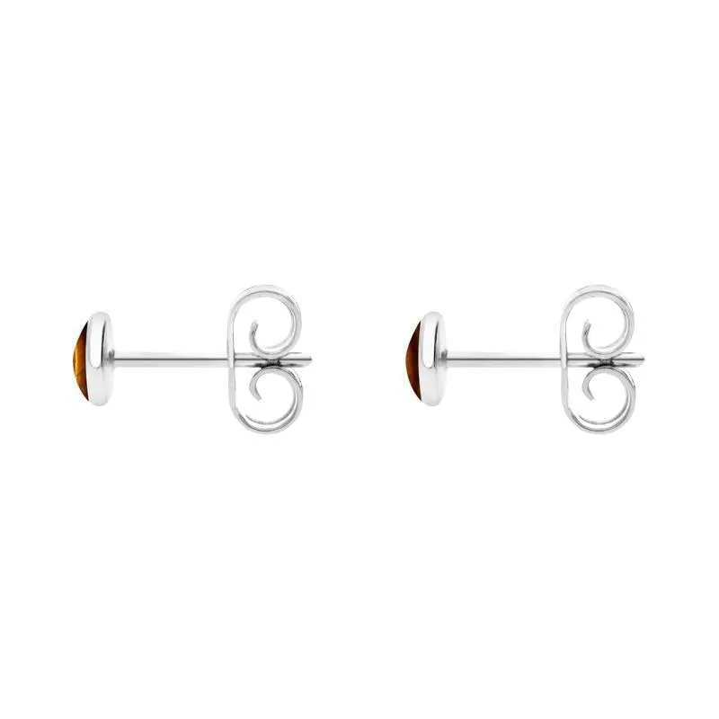 Sterling Silver Tigers Eye 4mm Classic Small Round Stud Earrings