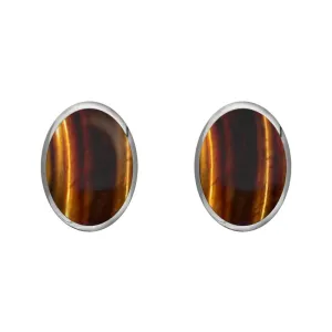 Sterling Silver Tigers Eye 8 x 6mm Classic Medium Oval Stud Earrings