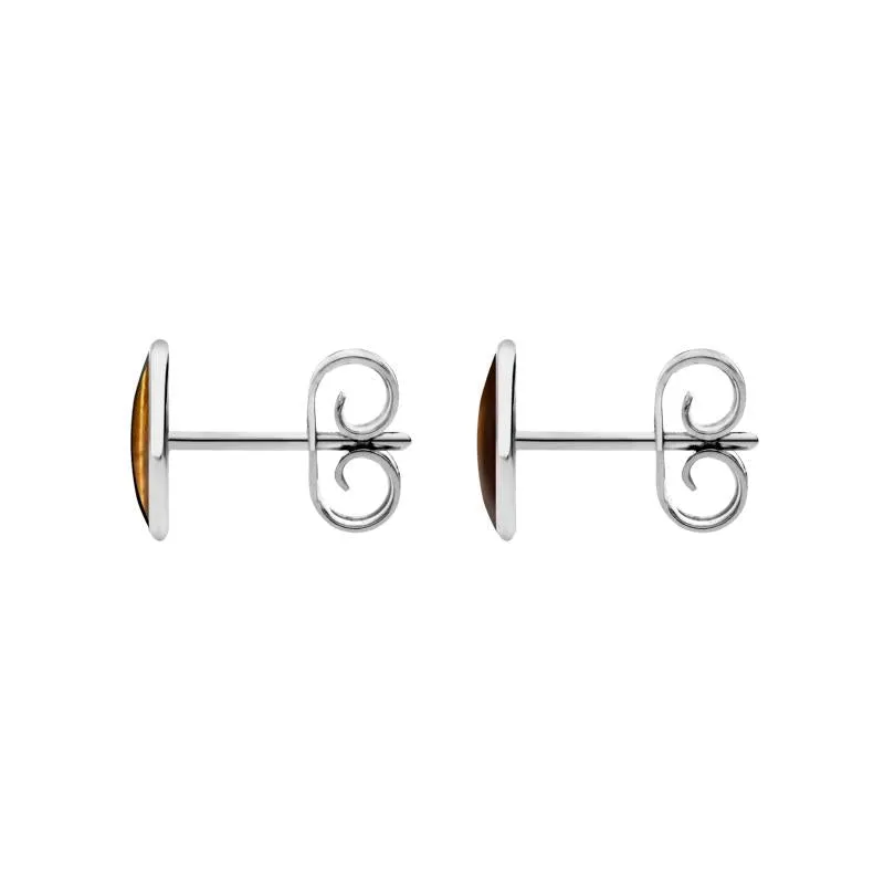 Sterling Silver Tigers Eye 8 x 6mm Classic Medium Oval Stud Earrings