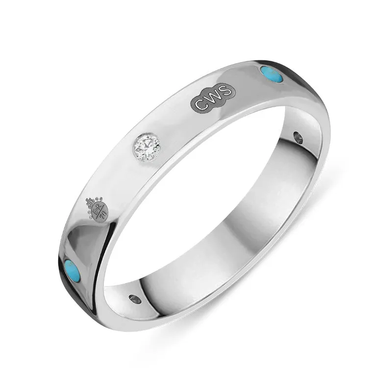 Sterling Silver Turquoise 0.08ct Diamond Queen's Jubilee Hallmark 4mm Ring D