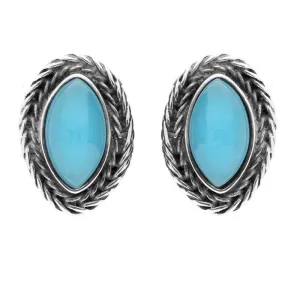 Sterling Silver Turquoise Foxtail Large Marquise Stud Earrings D