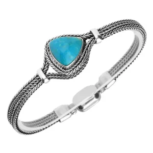 Sterling Silver Turquoise Foxtail Triangular Overlap Silver Bracelet D