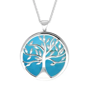 Sterling Silver Turquoise Large Round Tree of Life Necklace