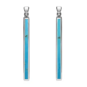 Sterling Silver Turquoise Long Slim Drop Earrings