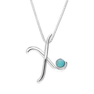 Sterling Silver Turquoise Love Letters Initial X Necklace