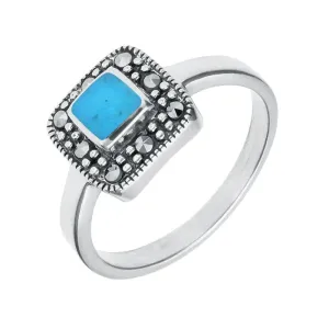 Sterling Silver Turquoise Marcasite Cushion Ring