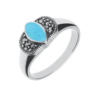 Sterling Silver Turquoise Marcasite Marquise Ring
