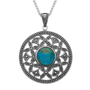 Sterling Silver Turquoise Marcasite Open Circle Necklace