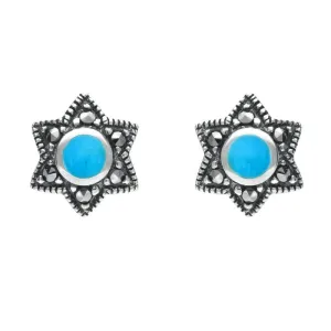 Sterling Silver Turquoise Marcasite Six Point Star Stud Earrings