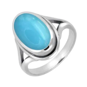 Sterling Silver Turquoise Oval Ridged Ring