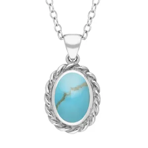 Sterling Silver Turquoise Oval Rope Frame Necklace