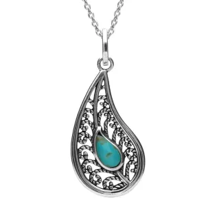 Sterling Silver Turquoise Oxidised Teardrop Necklace
