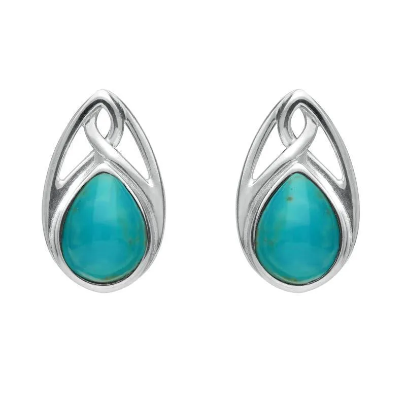 Sterling Silver Turquoise Pear Shaped Celtic Stud Earrings