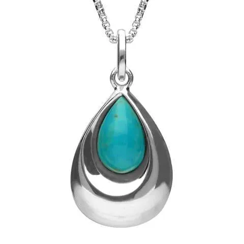 Sterling Silver Turquoise Pear Shaped Necklace
