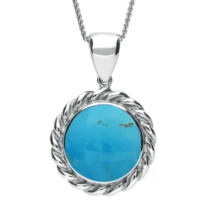 Sterling Silver Turquoise Round Rope Twist Necklace