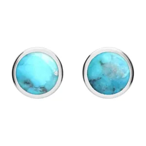 Sterling Silver Turquoise Round Stud Earrings