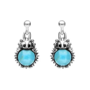 Sterling Silver Turquoise Tiny Hedgehog Drop Earrings