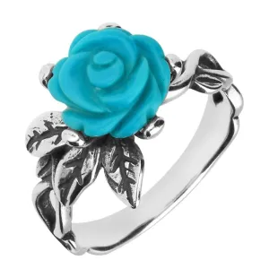 Sterling Silver Turquoise Tuberose 10mm Rose Leaf Twist Ring