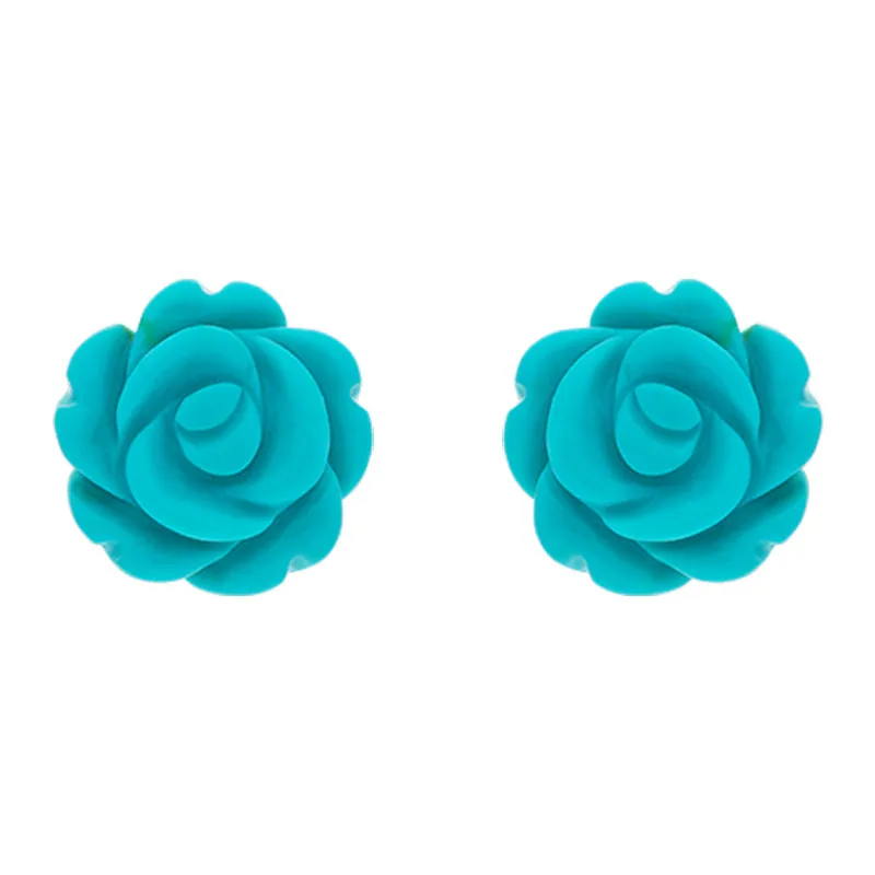 Sterling Silver Turquoise Tuberose 8mm Rose Stud Earrings