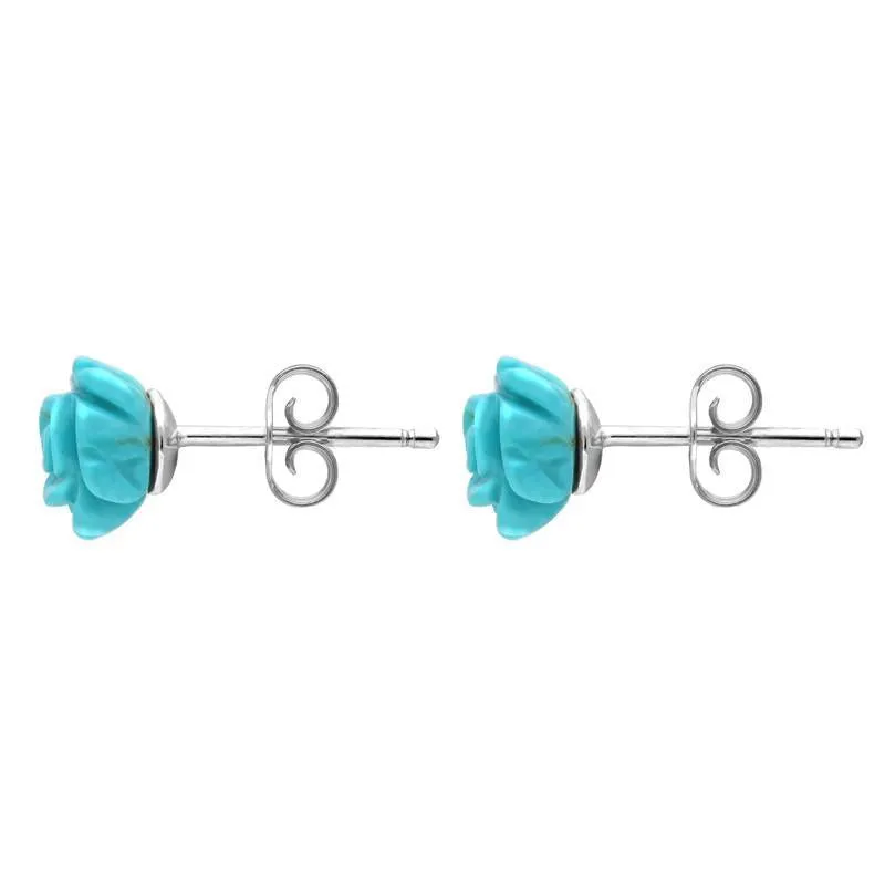 Sterling Silver Turquoise Tuberose 8mm Rose Stud Earrings