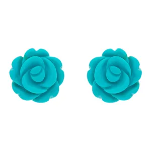Sterling Silver Turquoise Tuberose 8mm Rose Stud Earrings