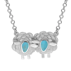 Sterling Silver Turquoise Two Large Sheep Necklace