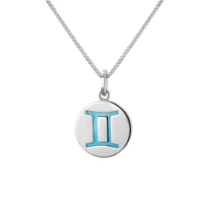 Sterling Silver Turquoise  Zodiac Gemini Round Necklace