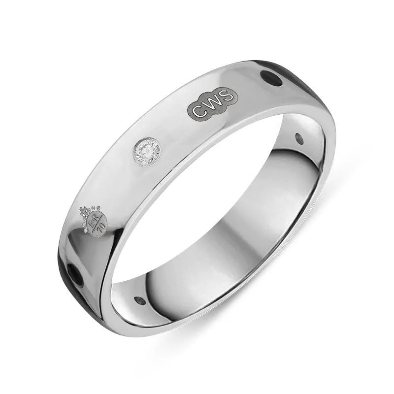 Sterling Silver Whitby Jet 0.08ct Diamond Queen's Jubilee Hallmark 5mm Ring D