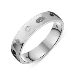 Sterling Silver Whitby Jet 0.08ct Diamond Queen's Jubilee Hallmark 5mm Ring D