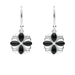 Sterling Silver Whitby Jet 4 stone Cross Drop Earrings