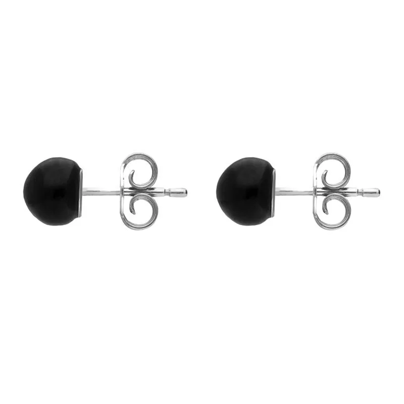 Sterling Silver Whitby Jet 4mm Round Stud Earrings