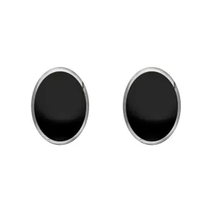 Sterling Silver Whitby Jet 7mm x 5mm Classic Small Oval Stud Earrings