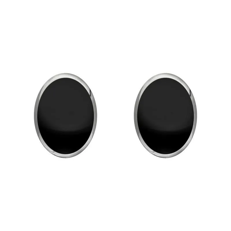 Sterling Silver Whitby Jet 7mm x 5mm Classic Small Oval Stud Earrings