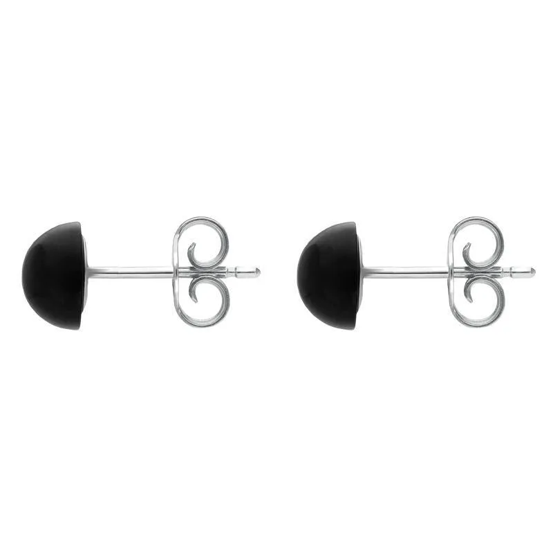 Sterling Silver Whitby Jet 8mm Domed Stud Earrings