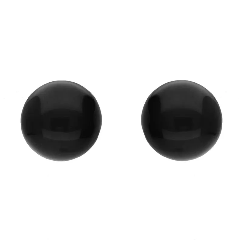 Sterling Silver Whitby Jet 8mm Domed Stud Earrings