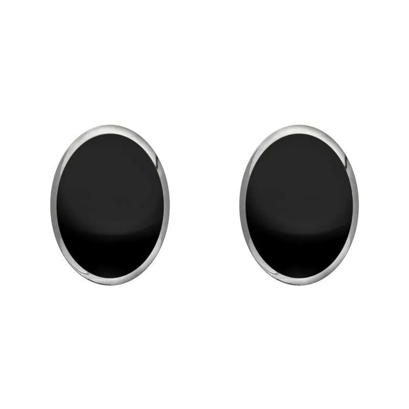 Sterling Silver Whitby Jet 8mm x 6mm Classic Medium Oval Stud Earrings