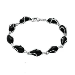 Sterling Silver Whitby Jet 9 Stone Pear Wave Edge Bracelet
