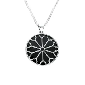 Sterling Silver Whitby Jet Abbey Window Round Small Necklace