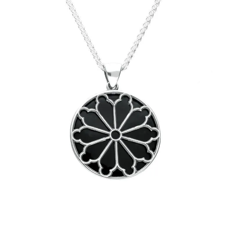 Sterling Silver Whitby Jet Abbey Window Round Small Necklace