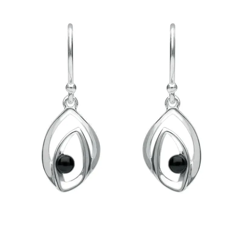 Sterling Silver Whitby Jet Abstract Flame Two Piece Set