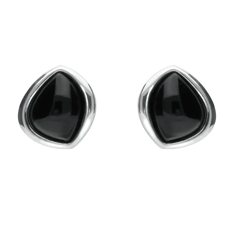 Sterling Silver Whitby Jet Abstract Marquise Stud Earrings