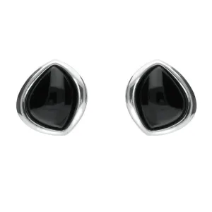 Sterling Silver Whitby Jet Abstract Marquise Stud Earrings