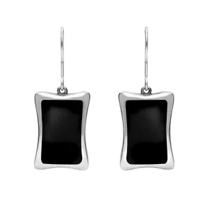 Sterling Silver Whitby Jet Abstract Oblong Hook Drop Earrings